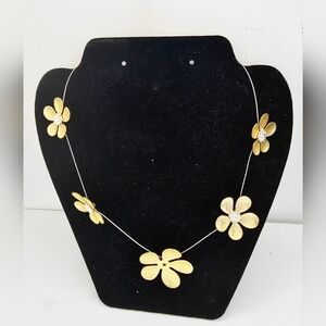 Chic Gold Floating Floral Necklace Summer, Whimsycore. Middle Flower Missing Bud